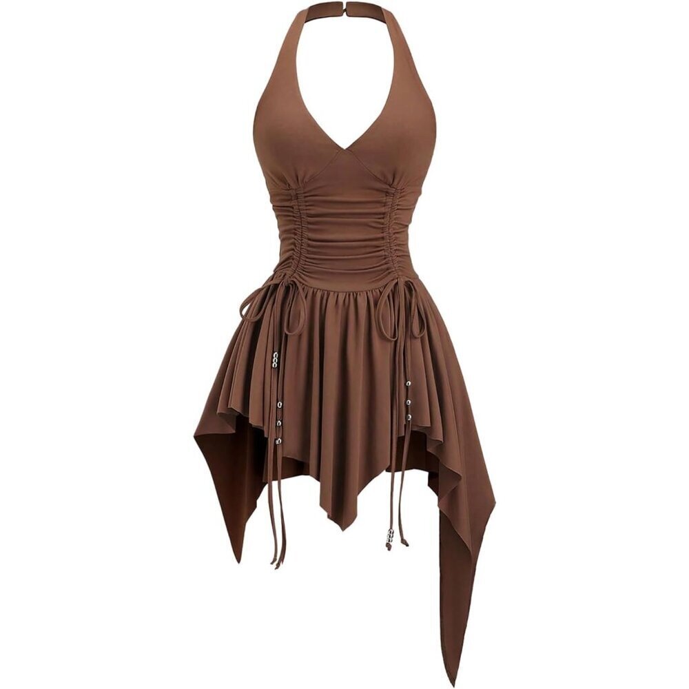 Women's Mini Dress Polyester Blend Halter Ruffle Sleeveless Casual